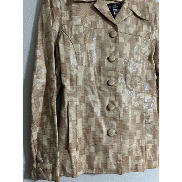 Michael Hoban North Beach Vintage Leather Patterned Jacket Size 8 - Picture 9 of 10